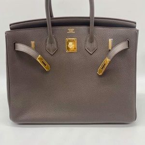 AUTH Hermès Birkin Gris Etain w gold Togo new